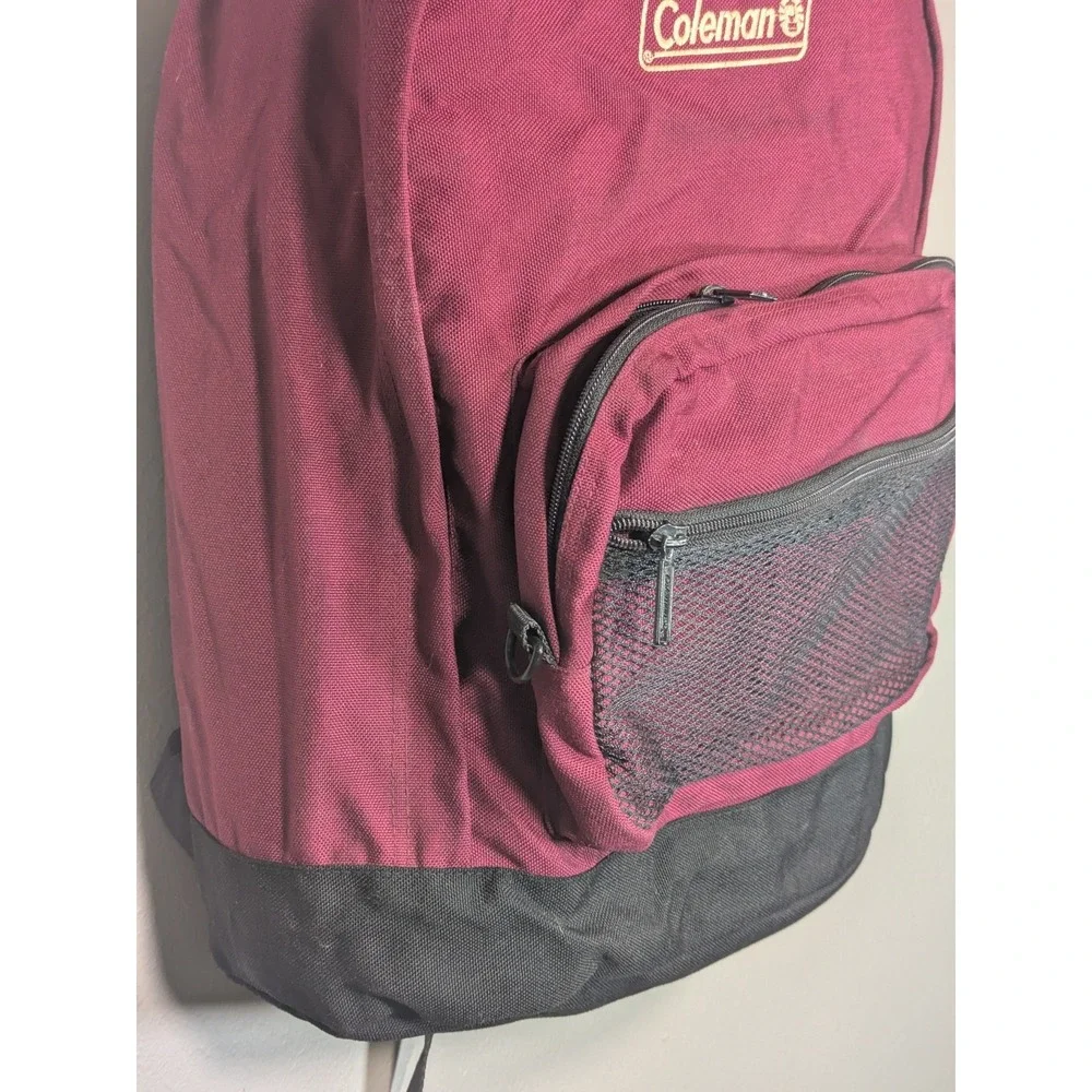 Vintage Coleman Burgundy Backpack Daypack School Hiking Camping Travel Bag Red M